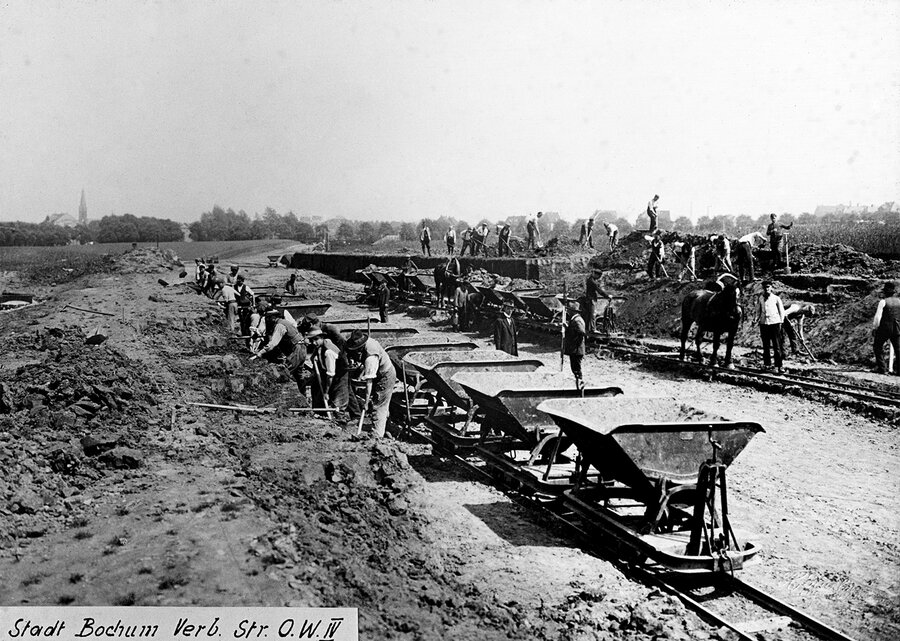 Bau der Verbandsstraße OW IV in Bochum, um 1925